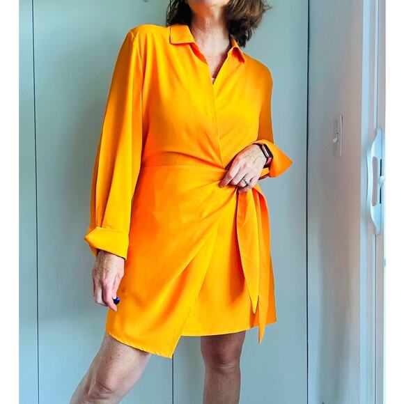 House of Harlow 1960 Orange Mini Wrap Dress Long Sleeve happy Fun Statement - Picture 2 of 7